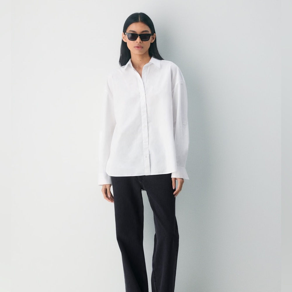 Babaton Classic White Button Down Shirt Cotton Poplin